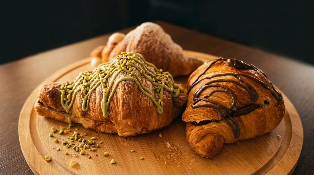Caterina – cornetti decorati con pistacchio e Nutella (foto ritoccata)